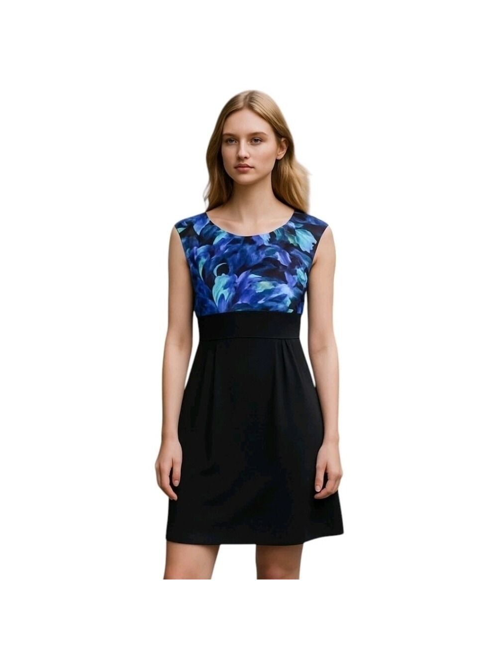 Ab Studio Black Lined Round Neck Sleeveless Knee Length Sheath Dress Size 8